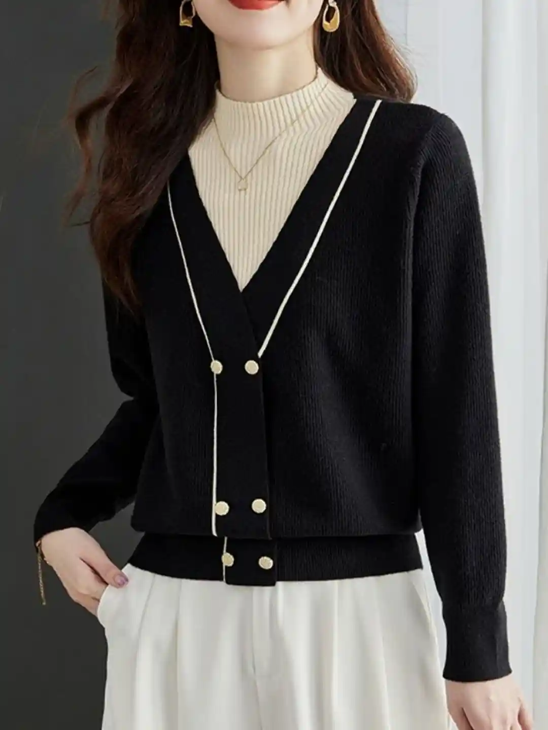 StyleCast Women Ribbed Long Sleeves Cashmere Cardigan Sweaters