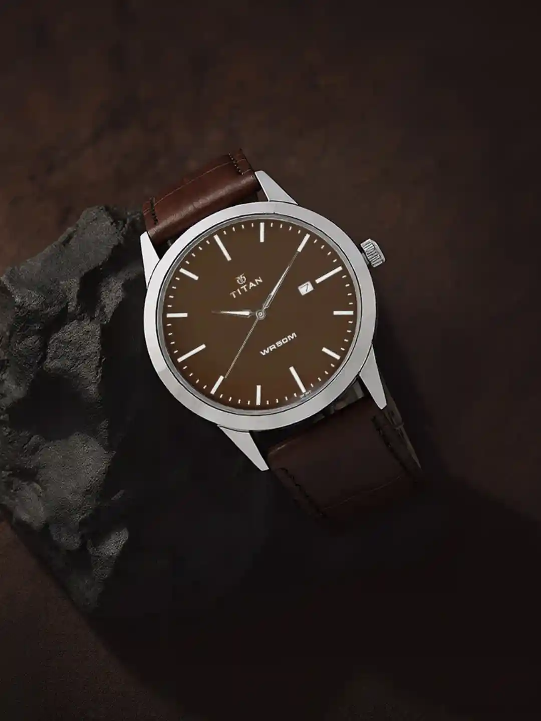 Leather Strap Titan Watch Model No 9322saa Titan Silver Dial