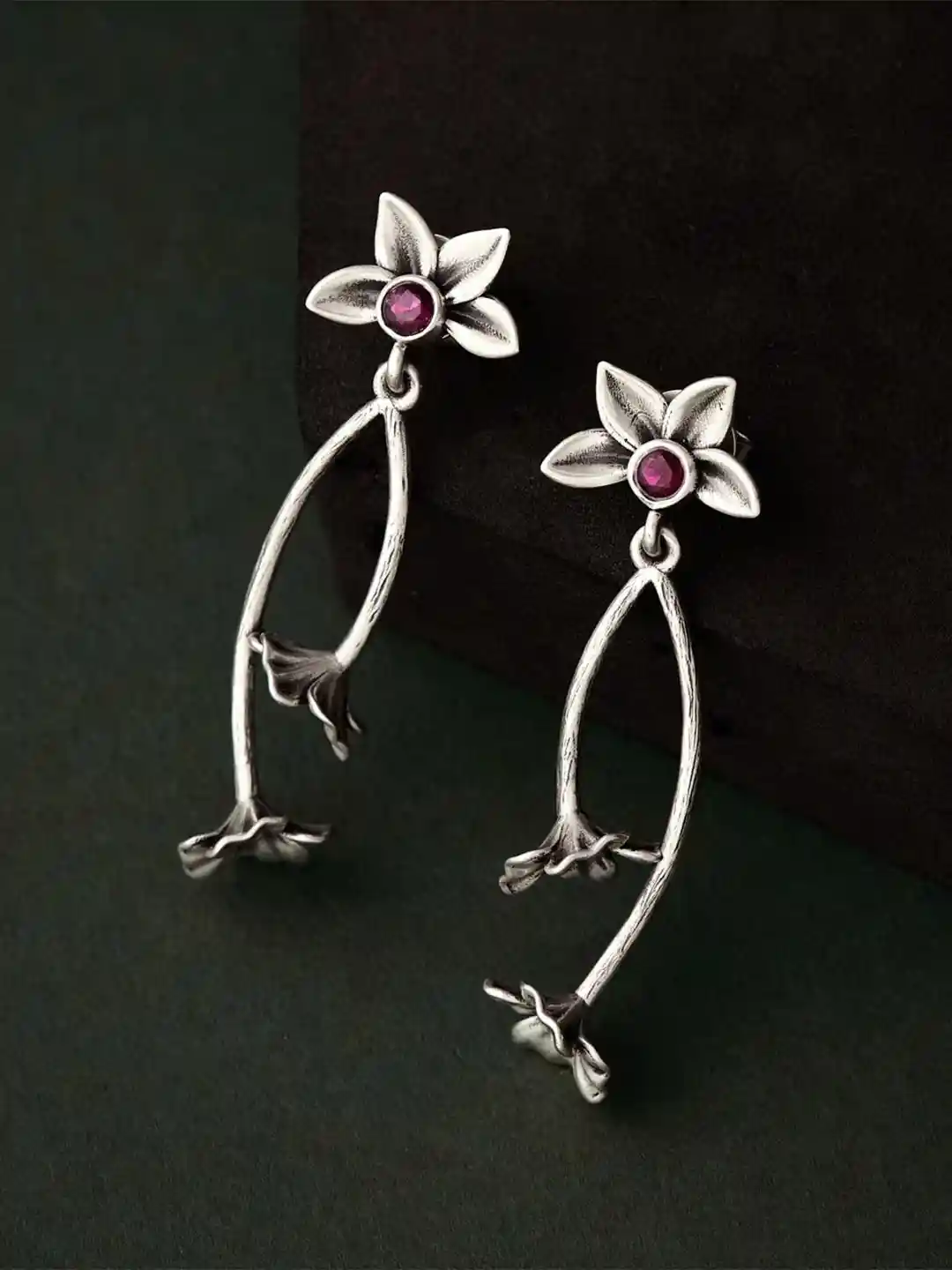 Buy Fabindia Women Floral Silver Drop Earrings Earrings for