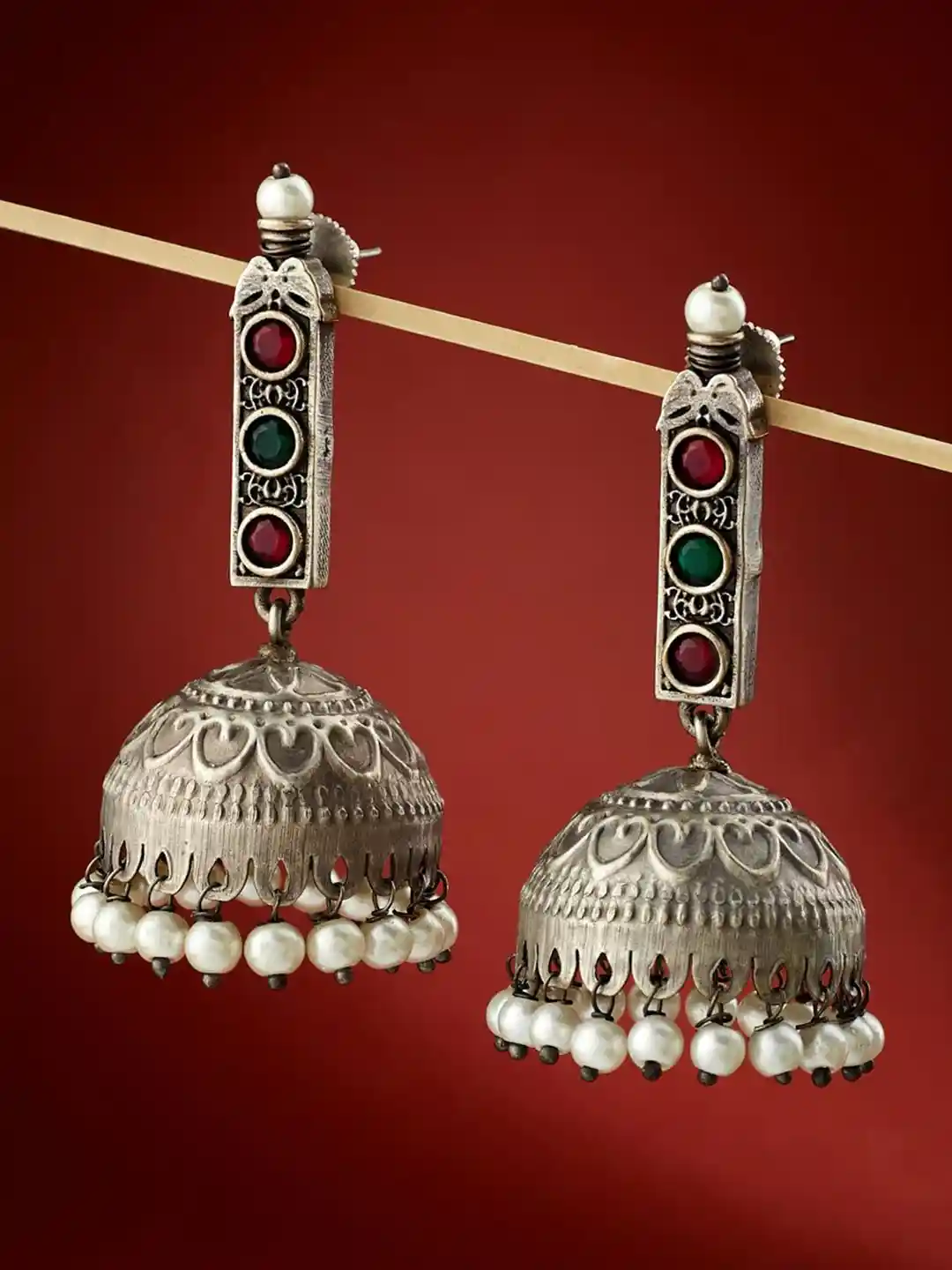 Fabindia Dome Shaped Oxidised Jhumka Earrings