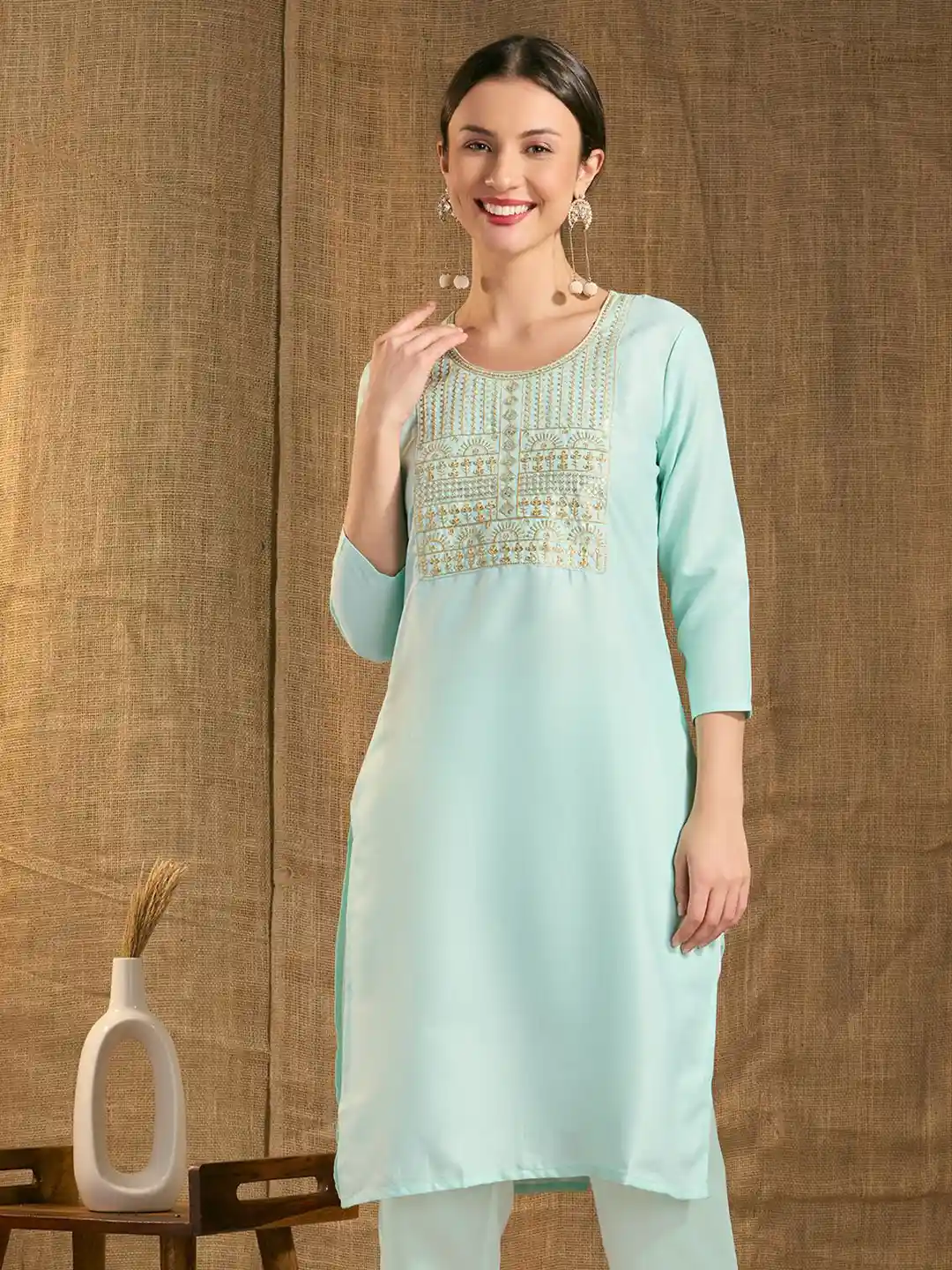 ZRI Women Cotton Embroidered Zari Work Yoke Design Kurta