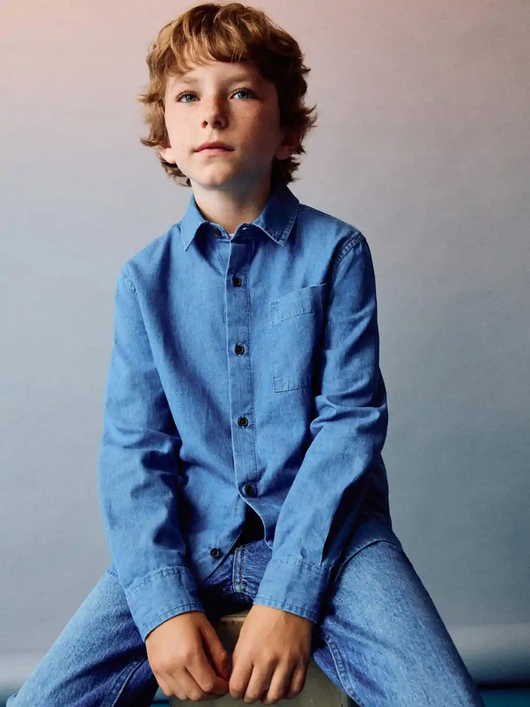 Mango Kids Boys Pure Cotton Longline Denim Shirt