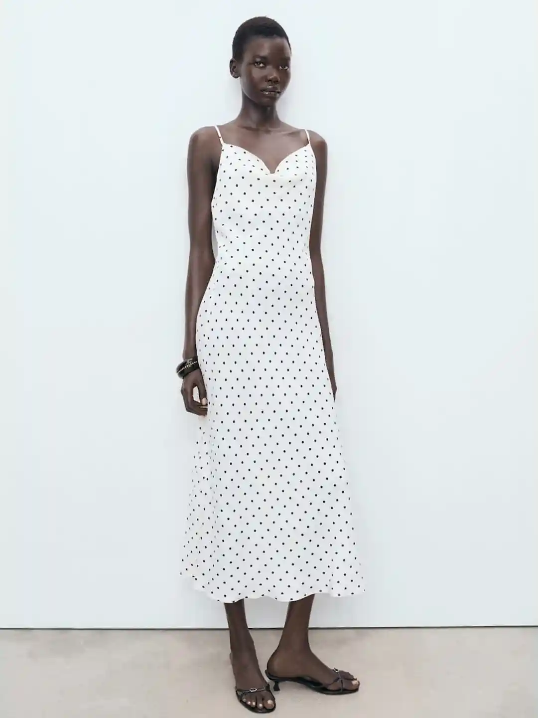 MANGO Polka Dots Print Shoulder Straps Slip-Style A-Line Dress