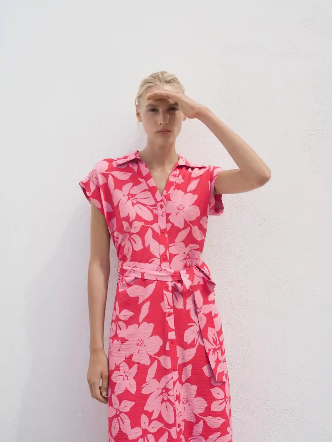 Buy MANGO Floral Print Crinkled Shirt Midi Dress with Belt