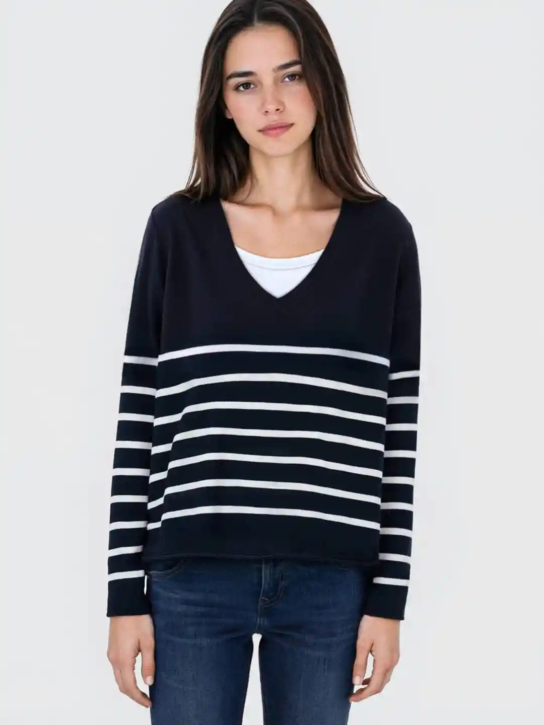 MANGO V-Neck Striped Knitted Pullover