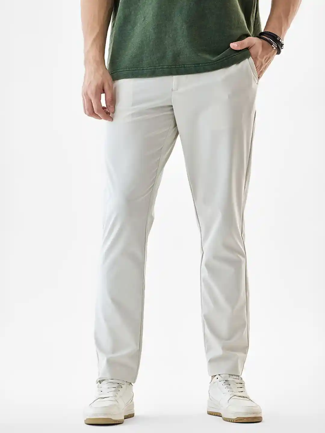 Buy Snitch Men White Mid-Rise Relaxed Fit Trouser Trousers for