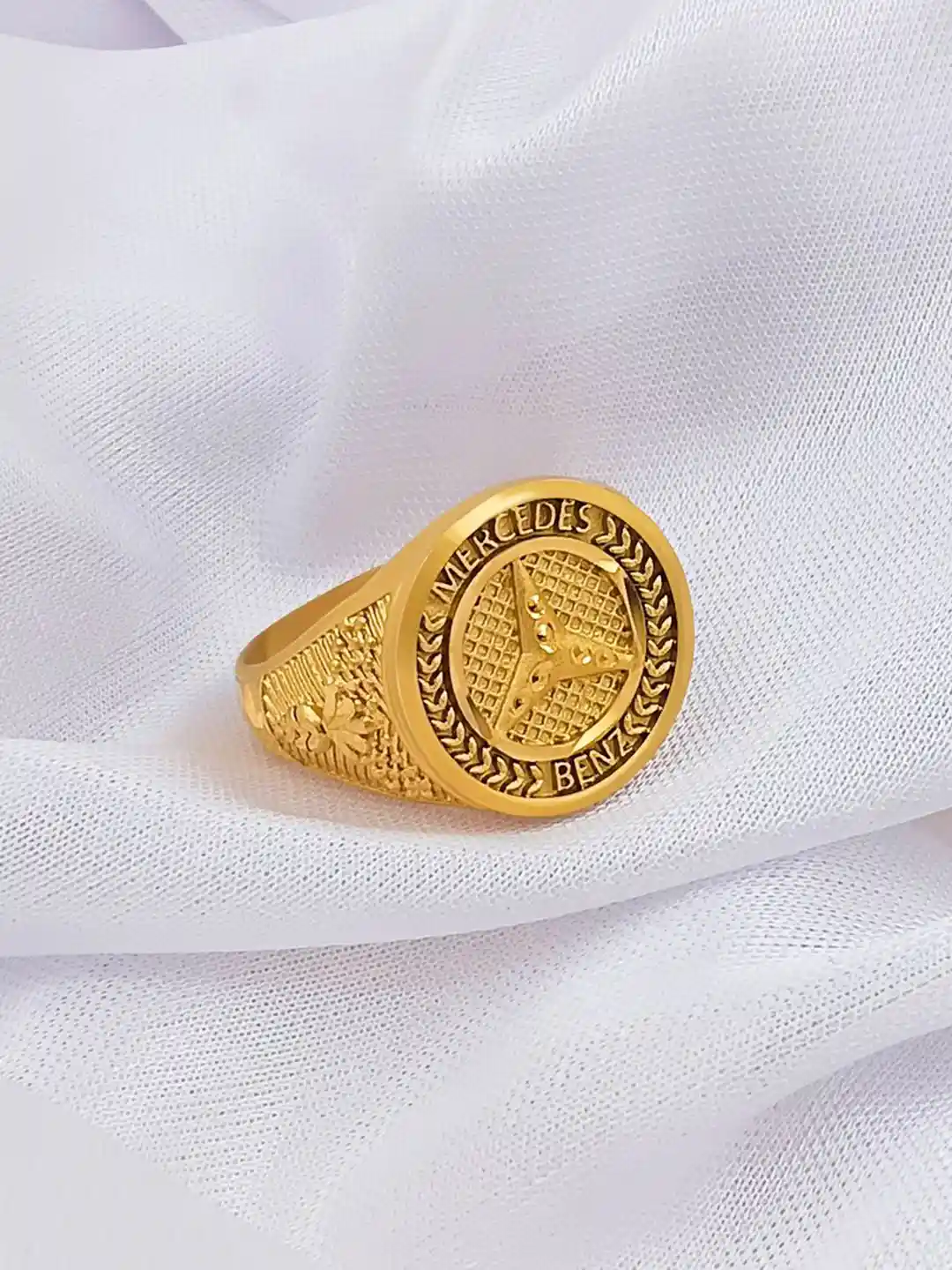 Buy Saizen Men Gold Plated Mercedes Benz Logo Finger Ring Ring