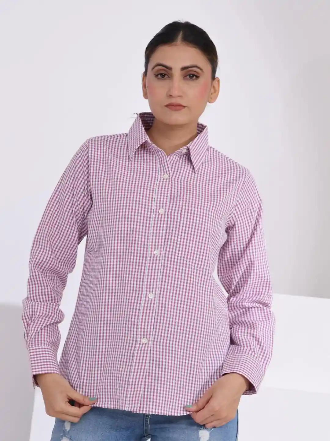 Buy SIDDHO HUM Women Comfort Fit Gingham Checked Spread Collar