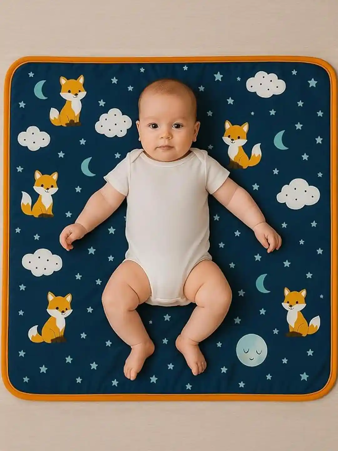 Adhigams Kids Navy Blue Orange Cotton Baby Blanket