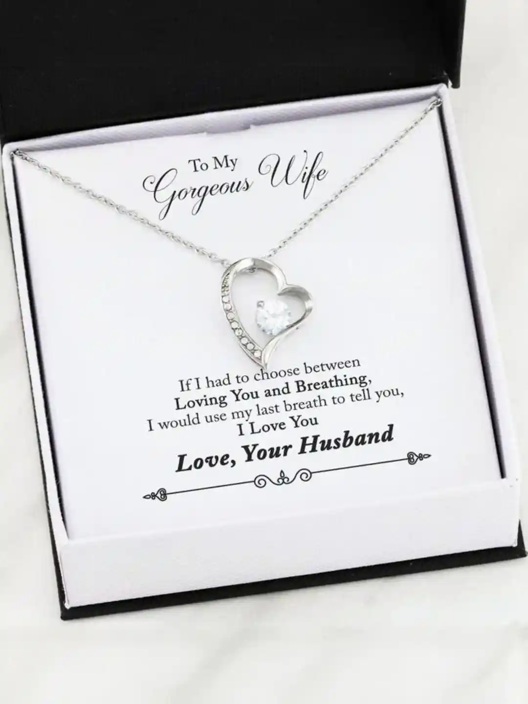 Silver Gift Wife Necklace, To My Wife Gift Forever Love Heart Necklace