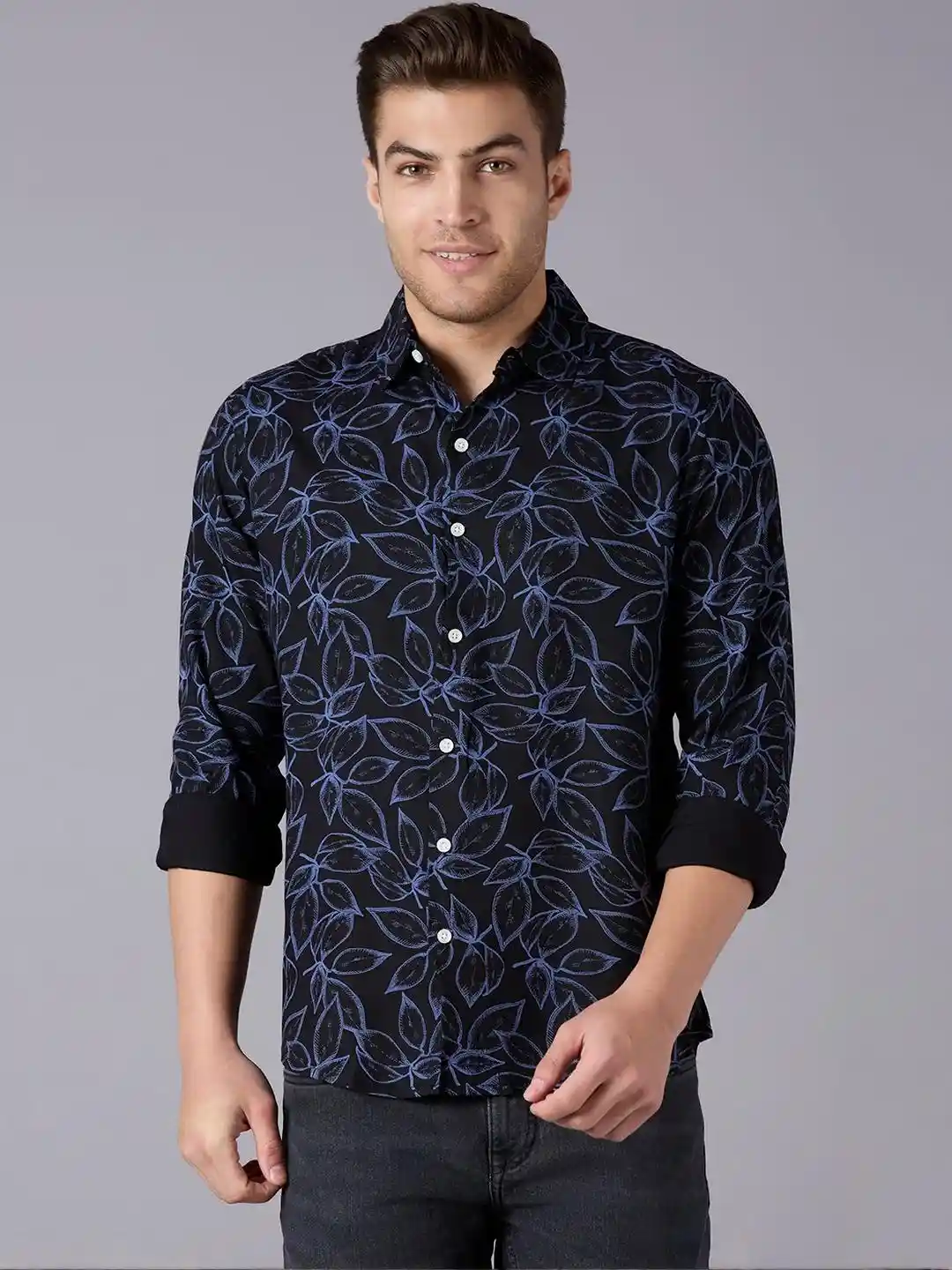 Buy Mast Harbour Navy Blue Blue Floral Printed Relaxed Fit