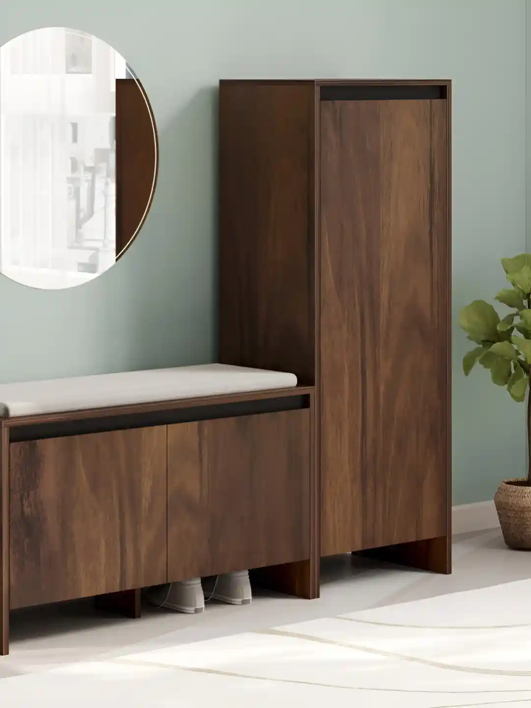 Buy bluewud Mavis 2Pieces Brown Wooden Shoe Rack With Cushioned