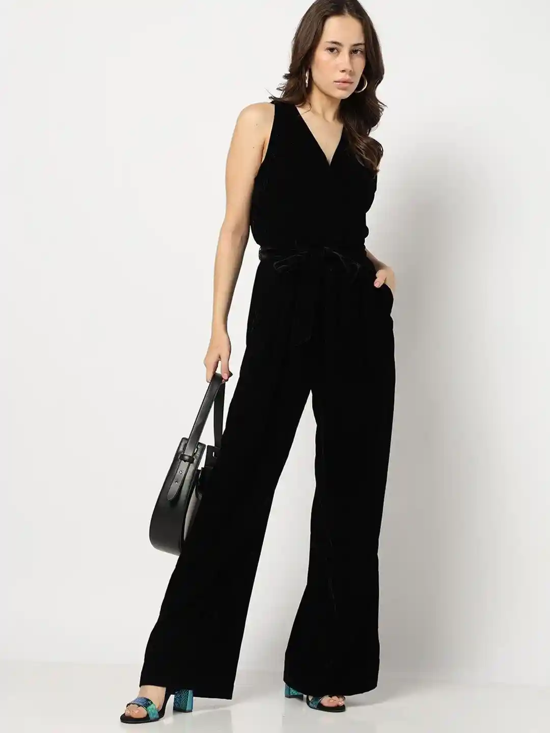 V Neck Jumpsuit Gap Velvet Jumpsuit Vintage Black Belted Plunge