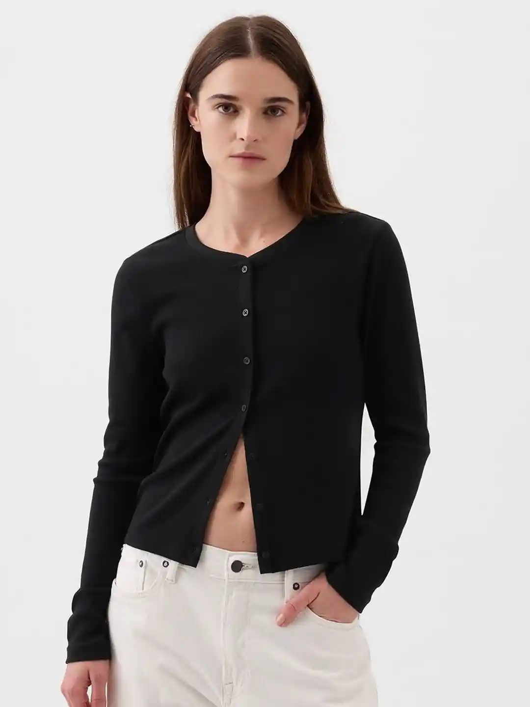 GAP Women Full-Sleeves Button-Front Ribbed Cardigan