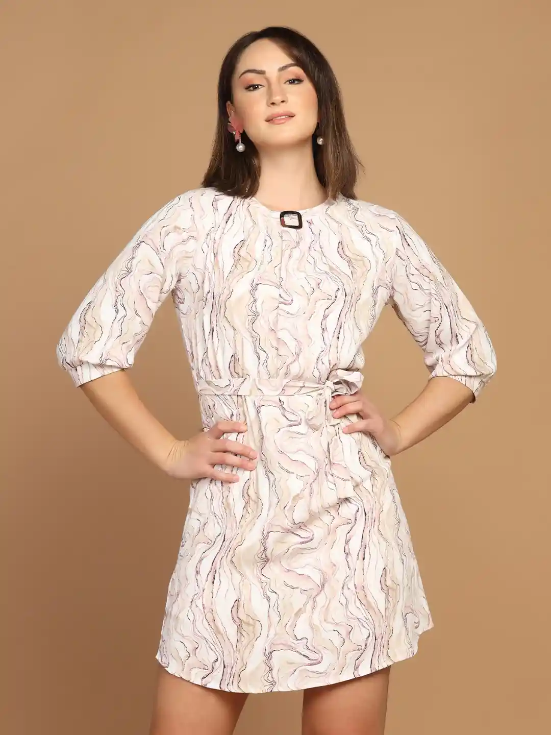 SZN Women Printed Shift Dress Comes with a belt