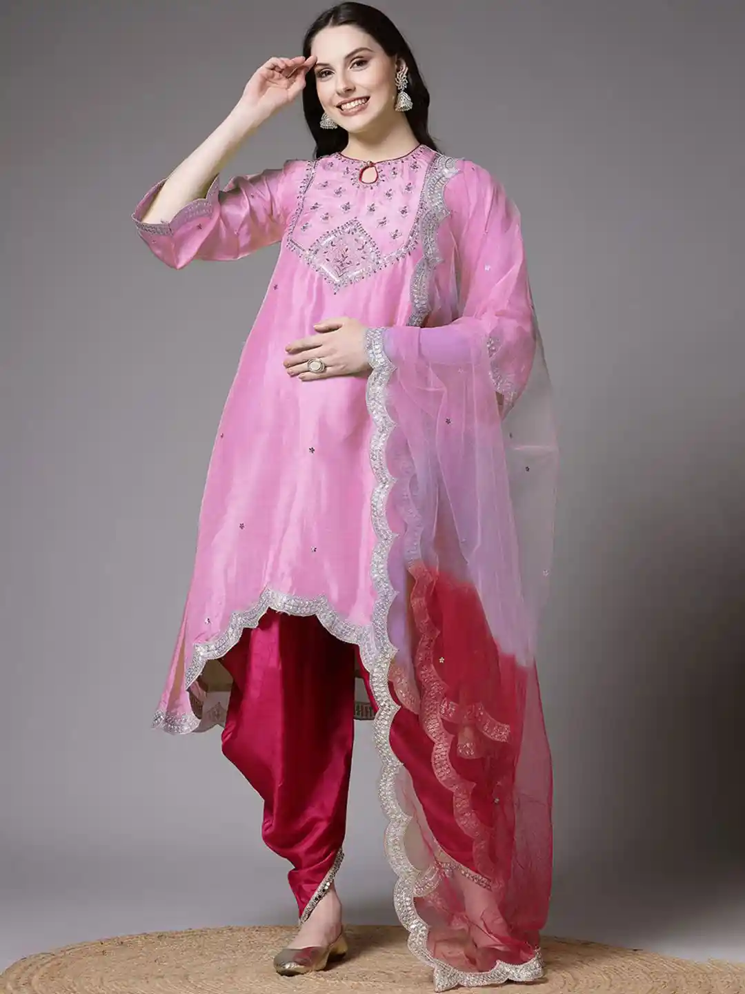 Buy Utsav Fashion Women Embroidered Shantoon Scalloped Fusion