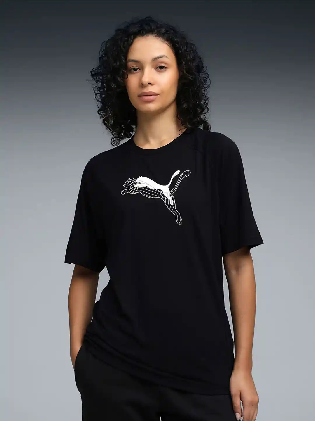 Puma Women Evostripe Relaxed-Fit Crew Neck Cotton T-Shirt