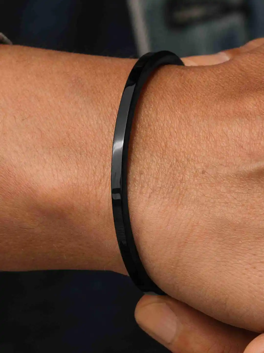 Buy LITCHI Thin Black Stainless Steel Cuff Bracelet Bracelet for