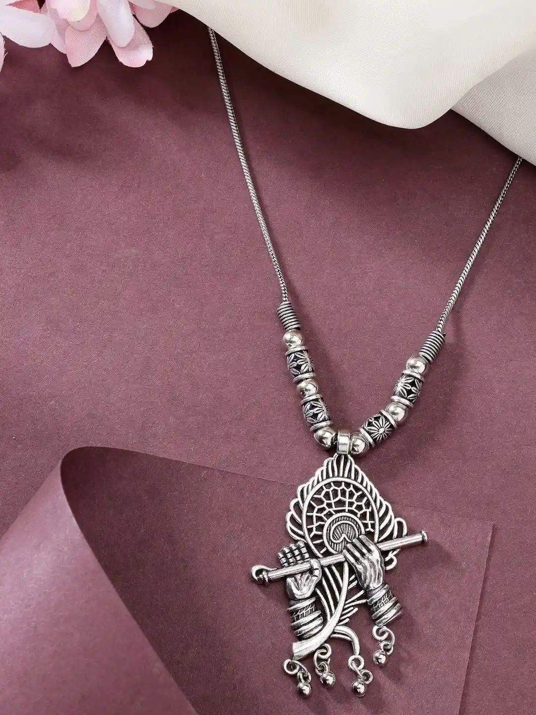 Buy Anouk Peacock Feather With Flute-Charm Pendant With Chains