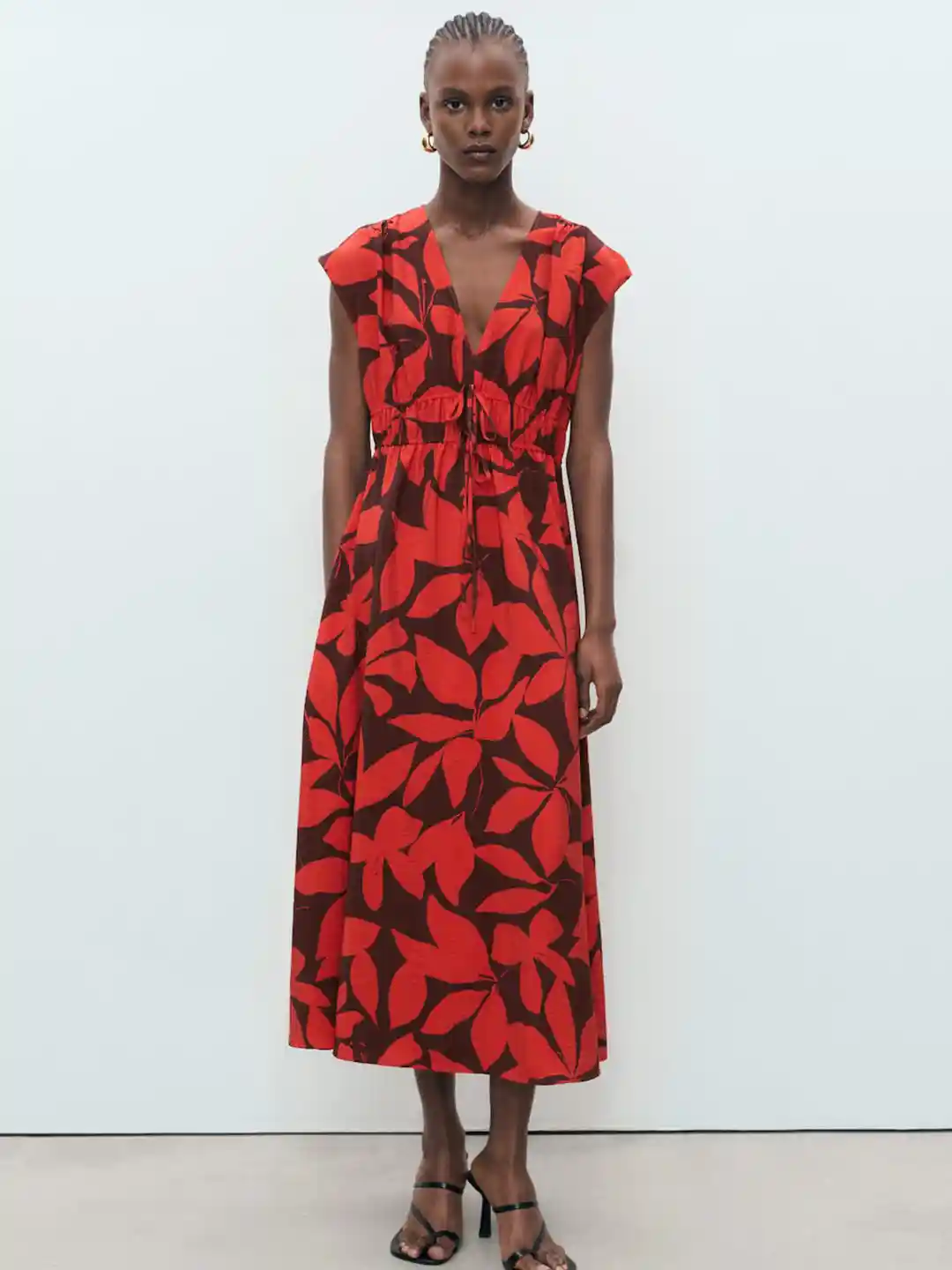 mango floral print midi dress Short-sleeved floral midi dress