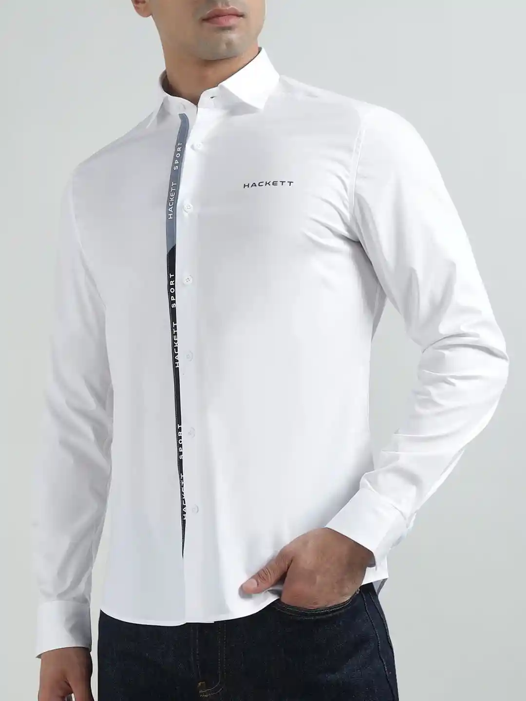 Buy HACKETT LONDON Typography Printed Spread Collar Long Sleeves