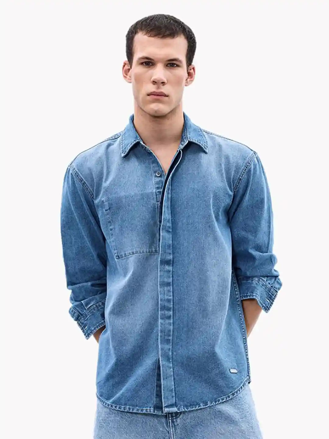 Buy Snitch Oversized Relaxed Textured Denim Casual Shirt Shirts