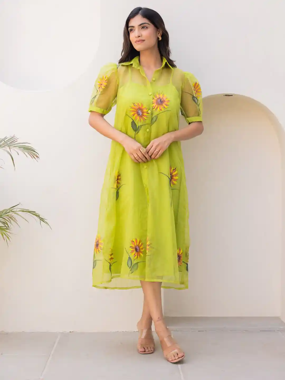 Buy Ambraee Women Lime Organza Shirt Dress Dresses for Women