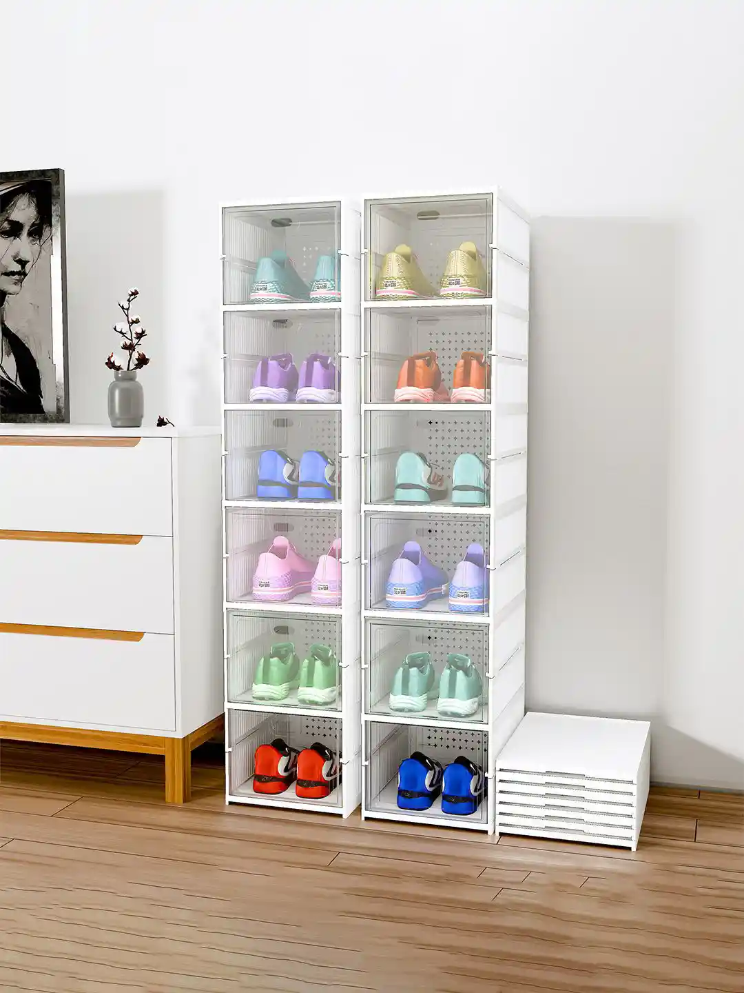 Kuber Industries 2-Pcs White Foldable 6-Tier Shoe Rack - Main Image