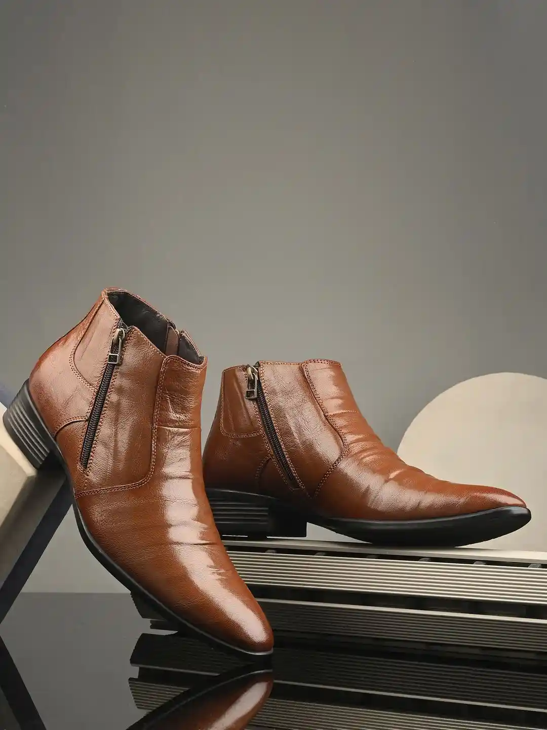 Valentino Men Leather Side Zipper Ankle Boots