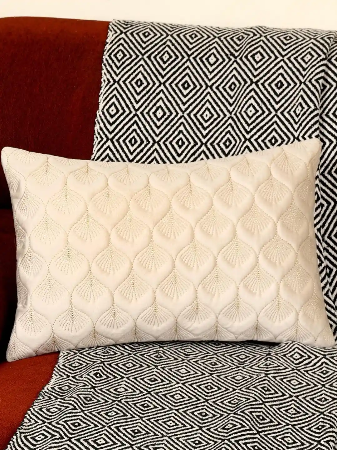 Buy TANLOOMS Cream And Gold Floral Embroidered Velvet Rectangle