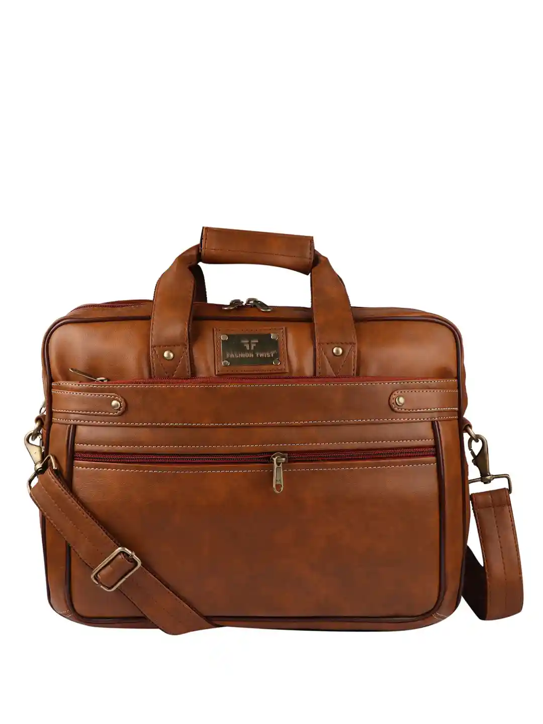 Fashion Twist Men Vegan Leather Padded Laptop Bag with Shoulder Strap