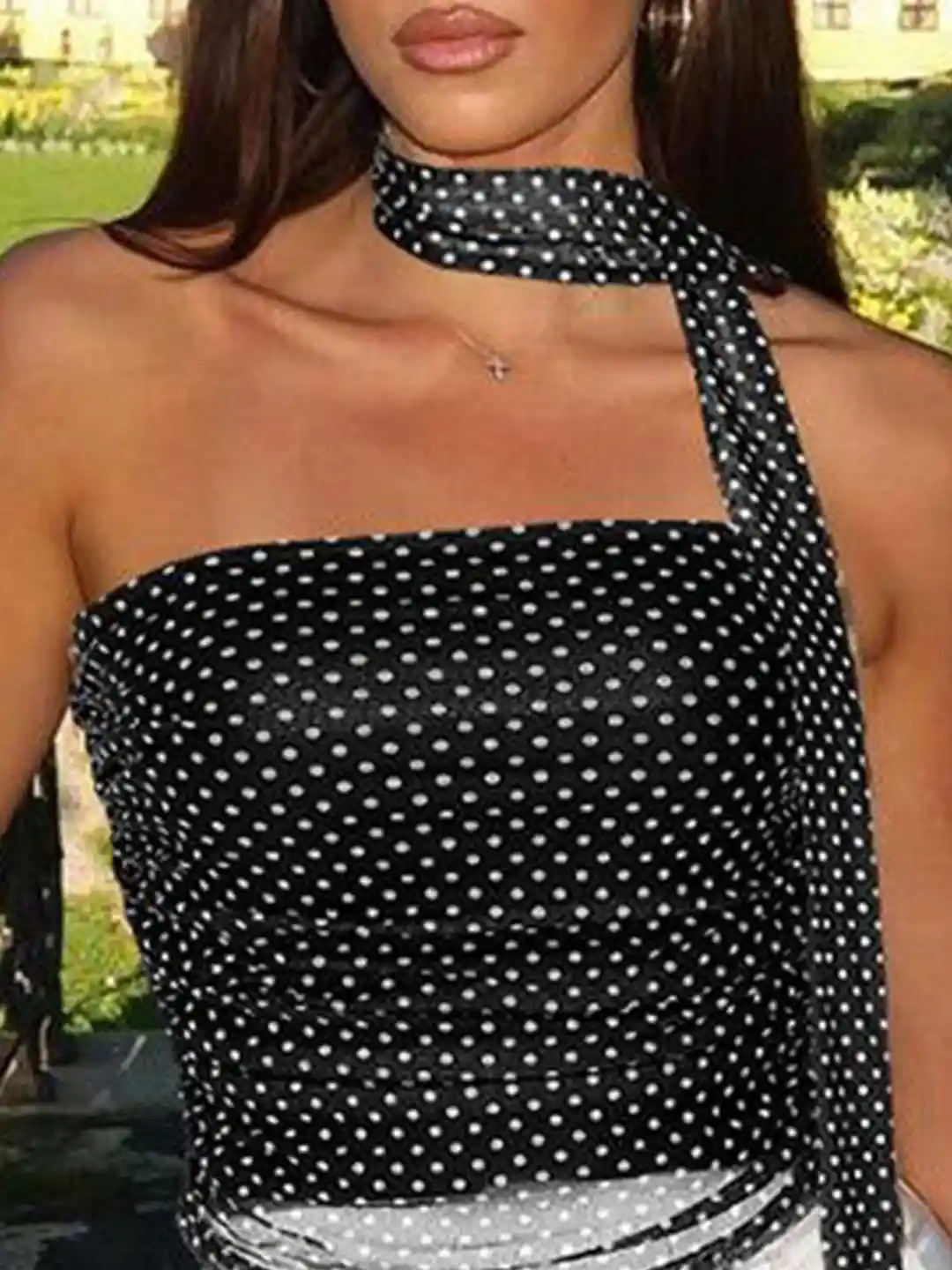 Buy Outzidr Women Polka Dot Printed Tube Crop Top with Scarf