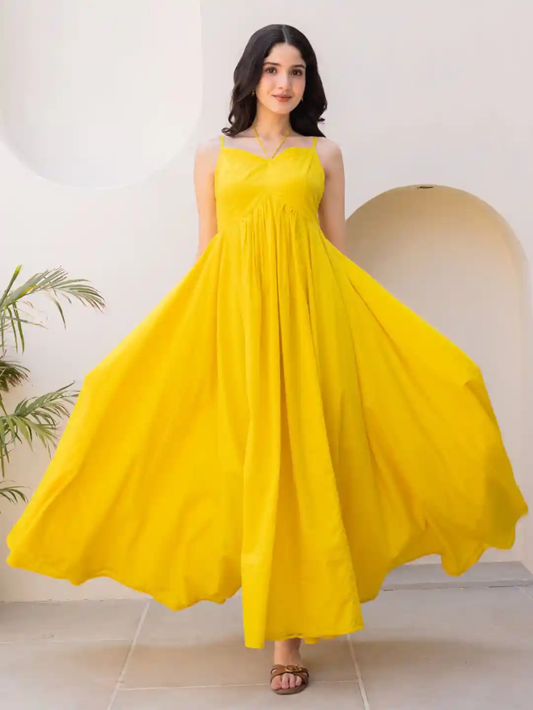 Buy Ambraee Yellow Strappy Maxi Dress Dresses for Women 35058009