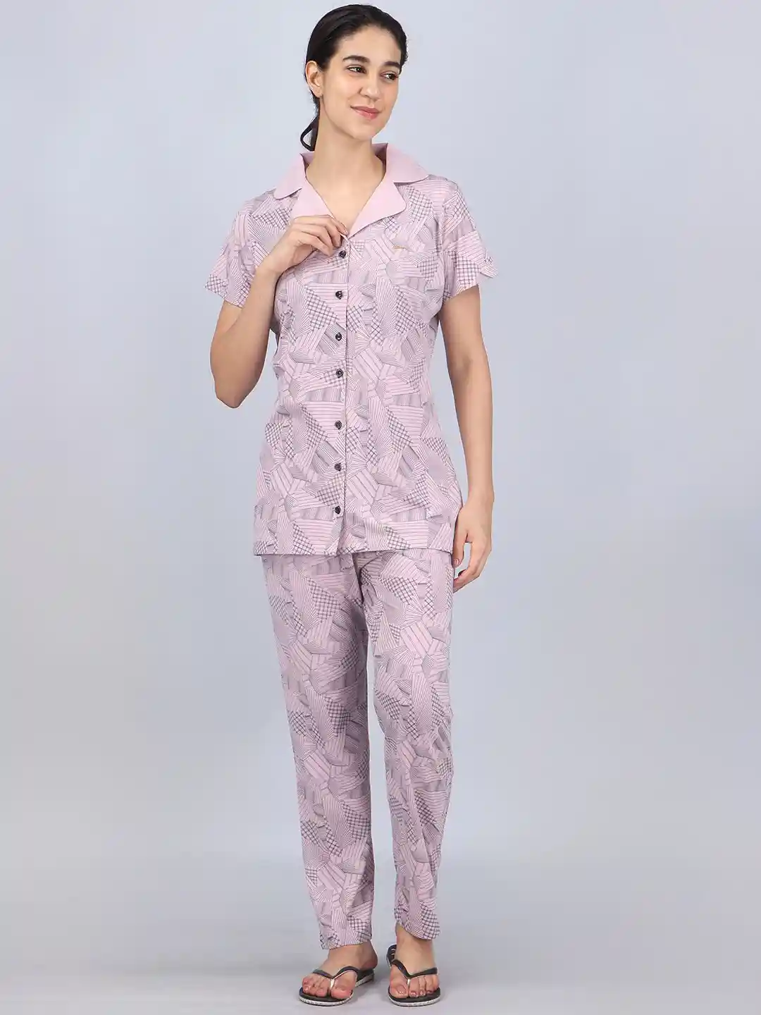 Buy CLINT Women Printed Lapel Collar Shirt Pyjamas Pure Cotton