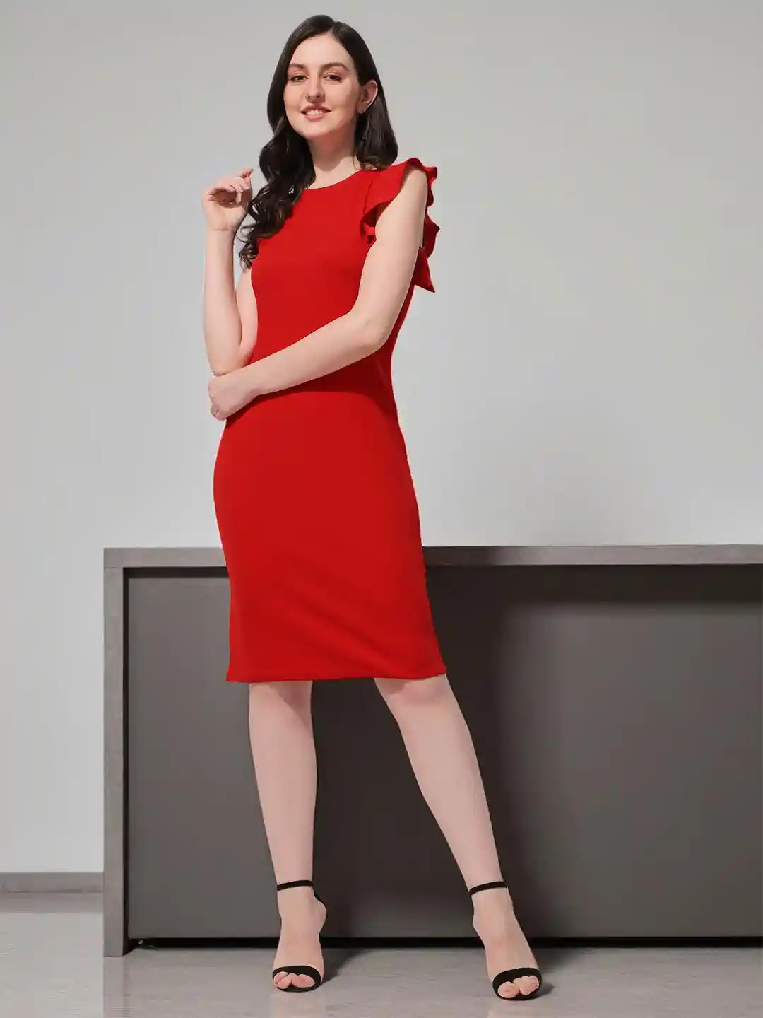 Buy Red Solid Sleeveless Knee Length Party Dress Dresses for