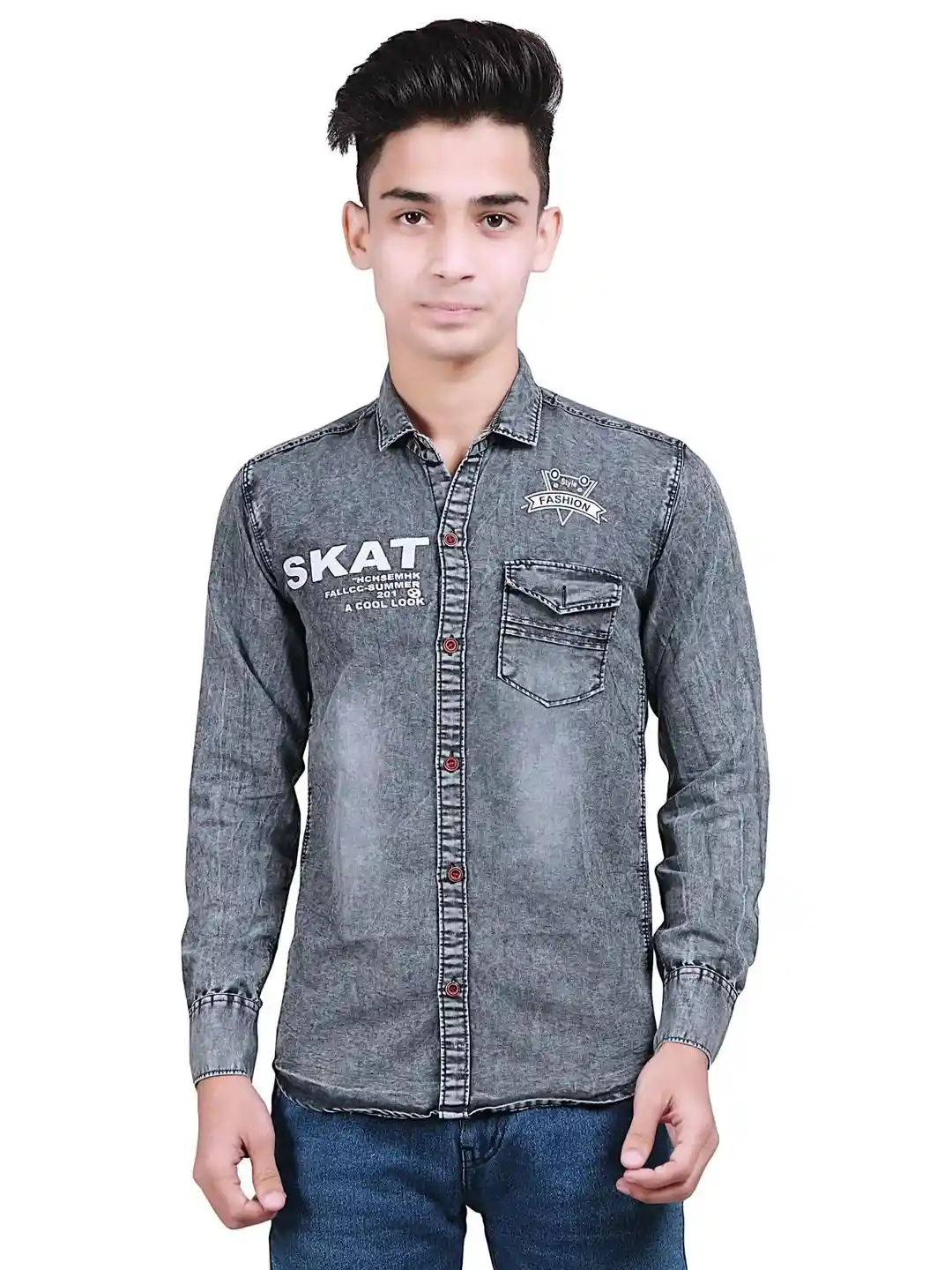 Buy SQS Boys Slim Fit Full Sleeve Denim grey Color Shirt for Boys