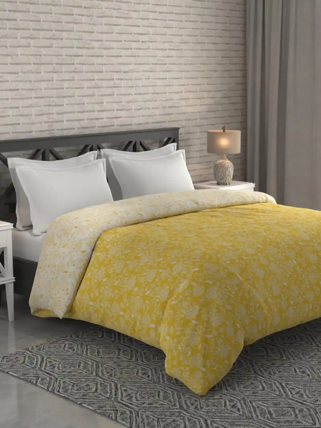 Bichauna Malhar Yellow Floral Printed Cotton AC Room 120 GSM Double Bed  Comforter