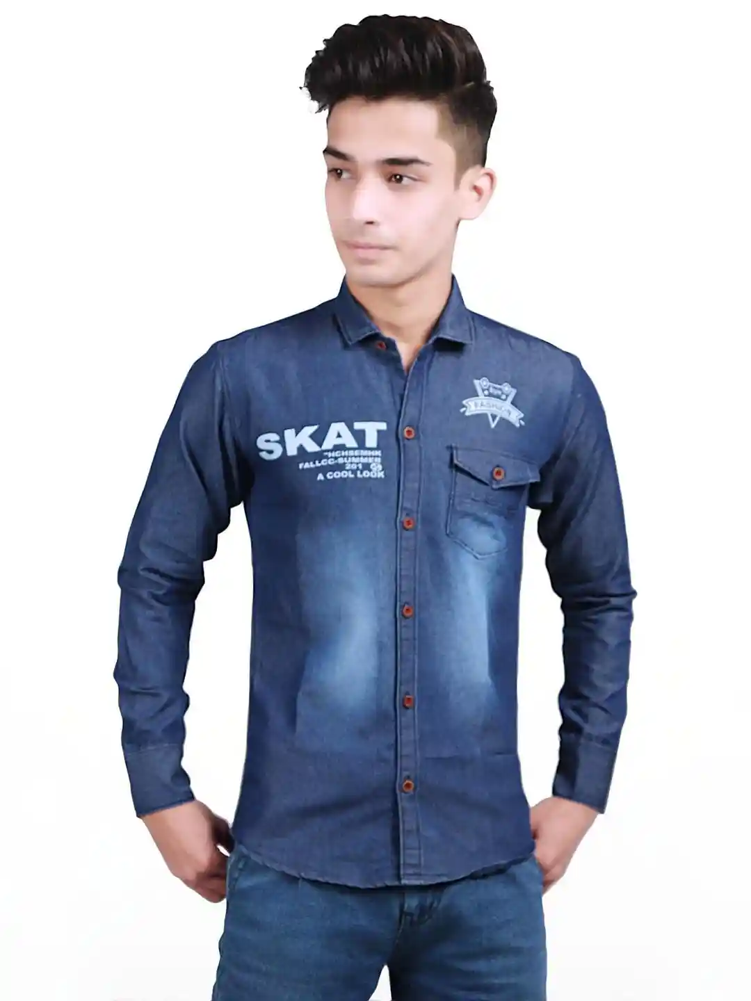 Buy SQS Boys Slim Fit Full Sleeve Denim dark blue Color Shirt