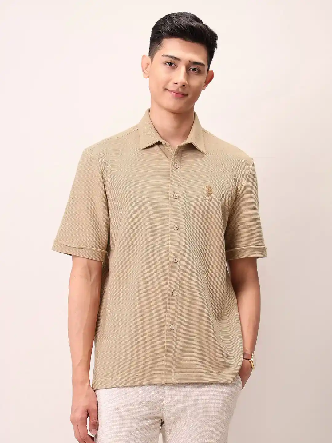 Polo Denim Men Textured Relaxed Fit Pure Cotton Outdoor Shirt