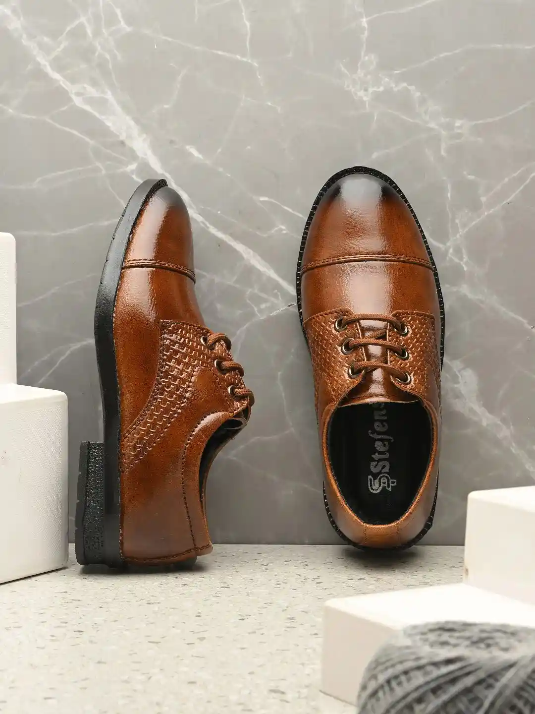 STEFENS Boys Formal Round Toe Lace-Ups Oxford Shoes