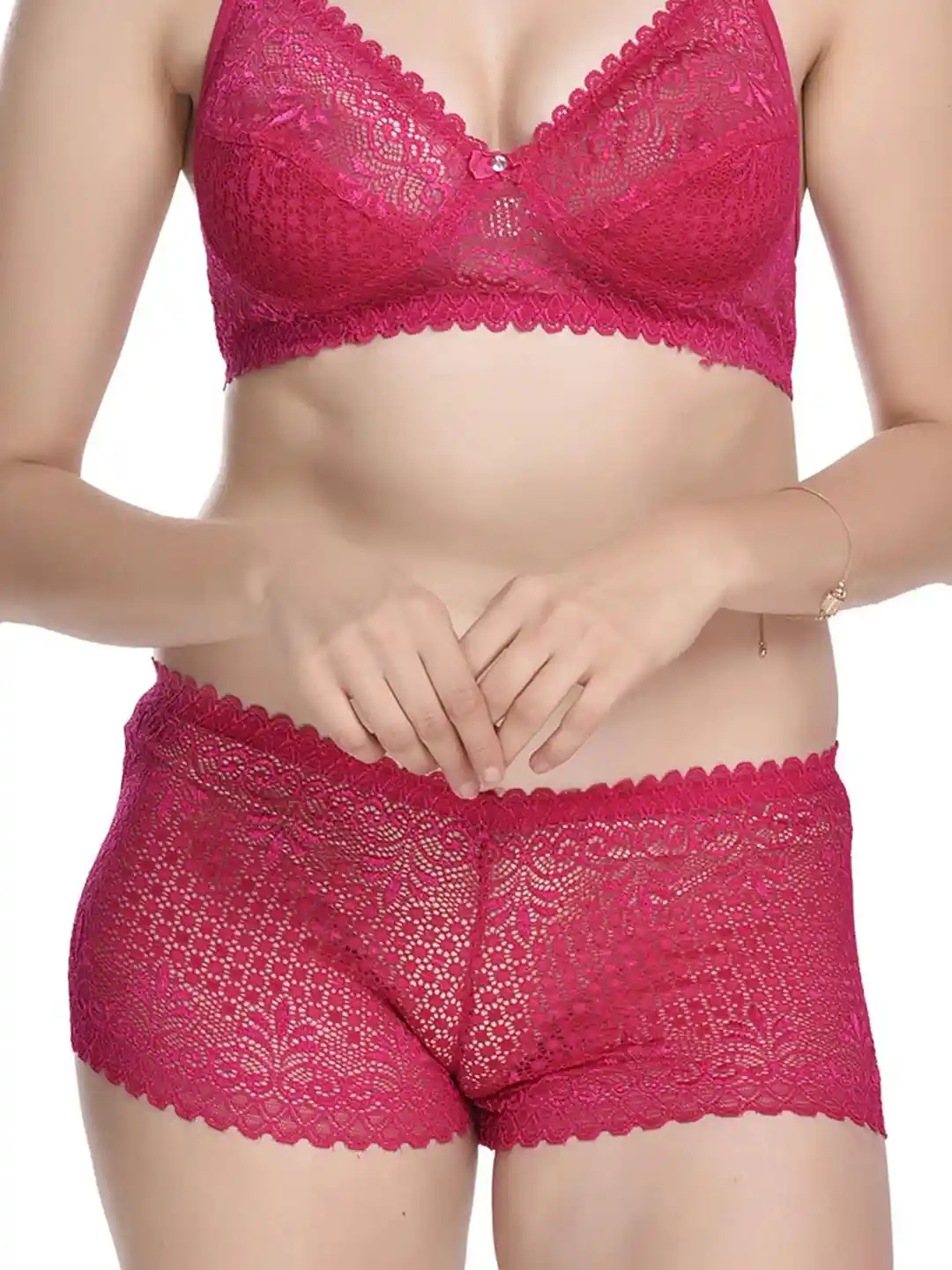 Buy Women Pink Net Bra Panty Set for Lingerie Set Undergarments