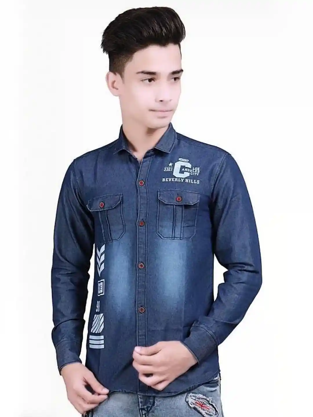 Buy SQS Boys Slim Fit Full Sleeve Denim dark blue Color Shirt