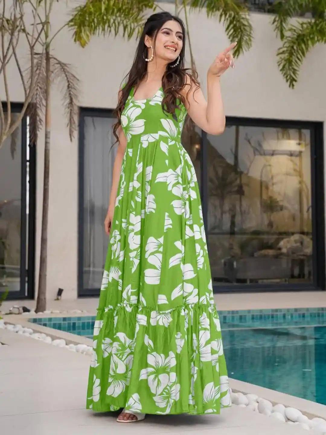 Buy CORSICA Women Tropical Print Gathered or Pleated Tiered Maxi