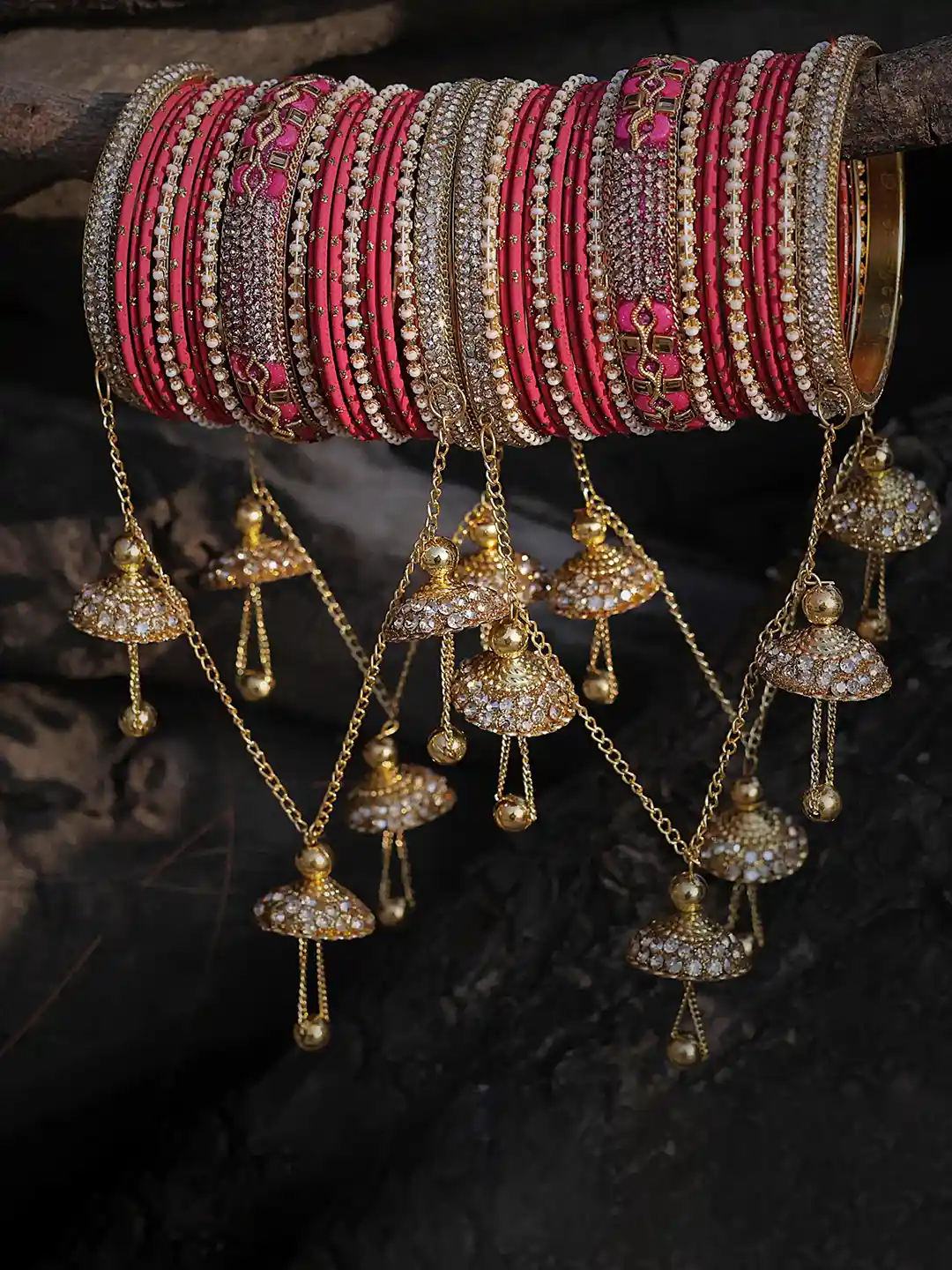 Amika Set Of 42 Gold-Plated Velvet Bridal Stylish Glossy Finish Latkan  Bangles