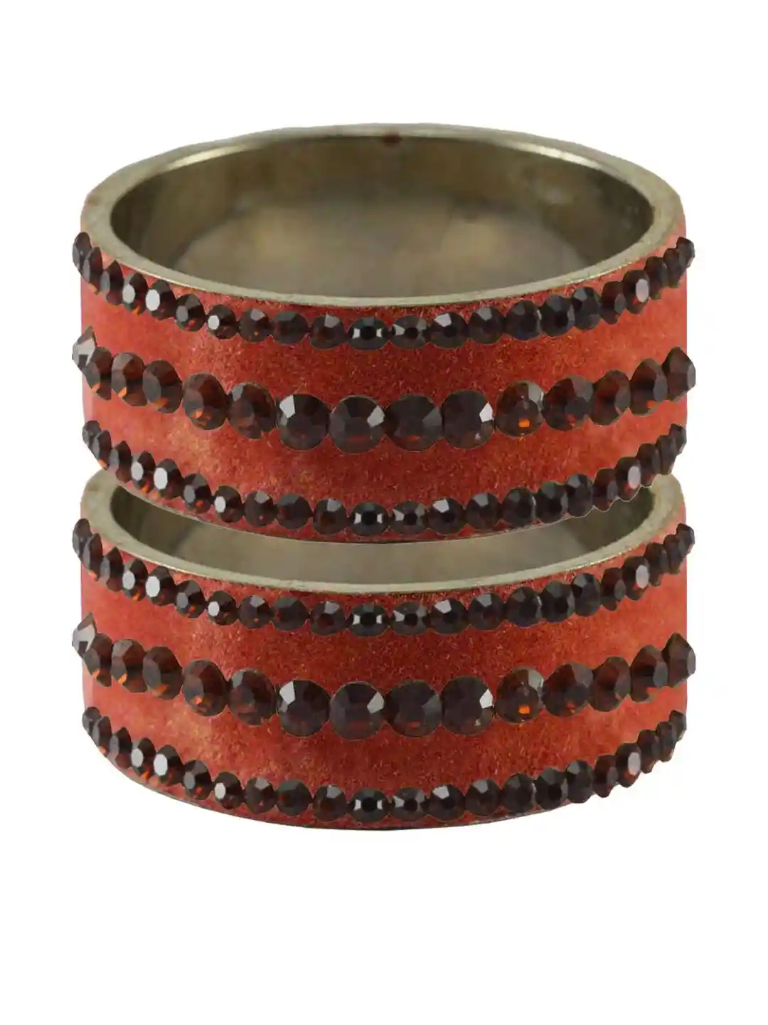 Buy Vidhya Kangan Women Orange Pack of Black Stone Brass Crystal
