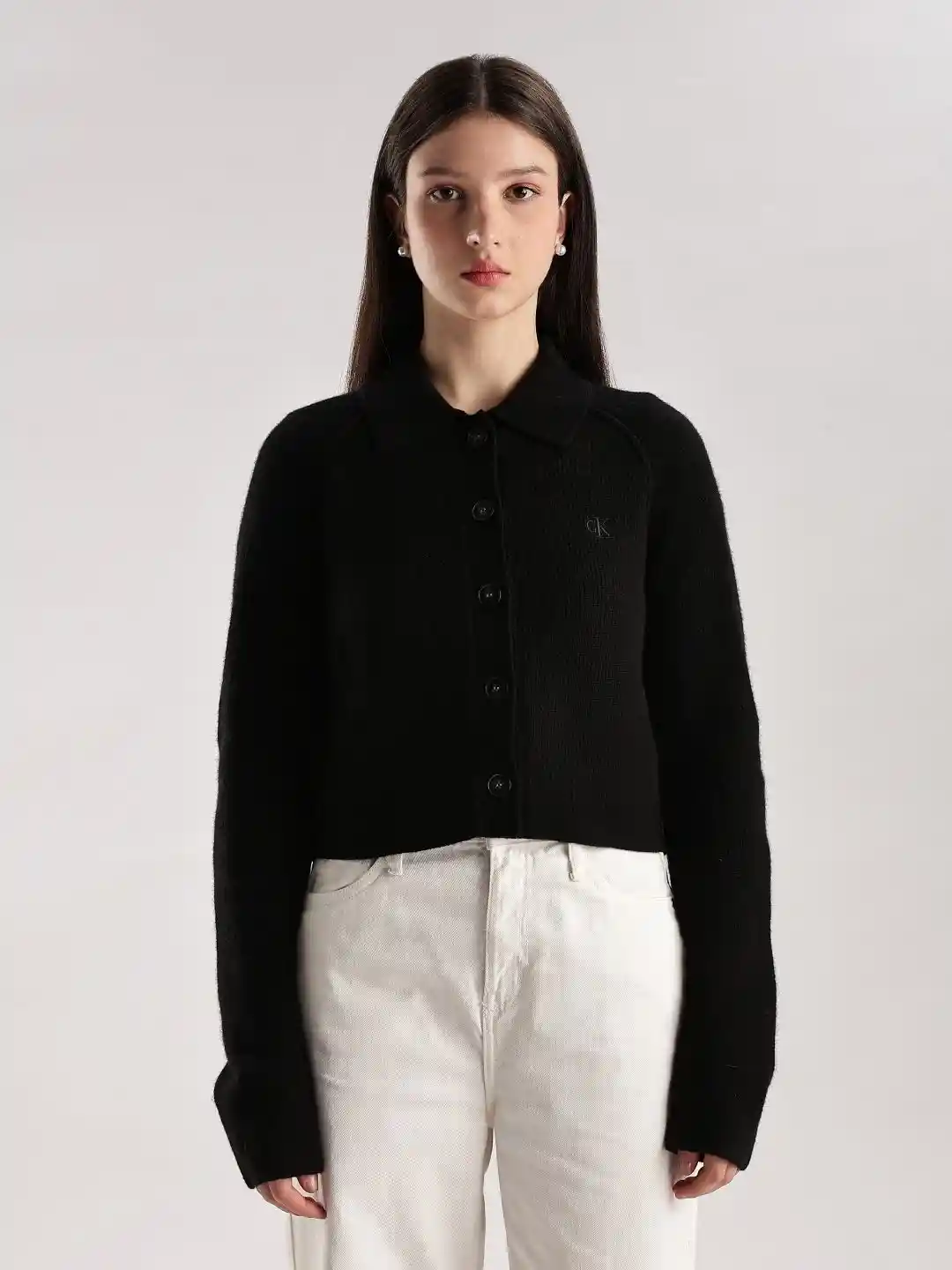 Calvin Klein Jeans Women Shirt Collar Front-Open Sweater