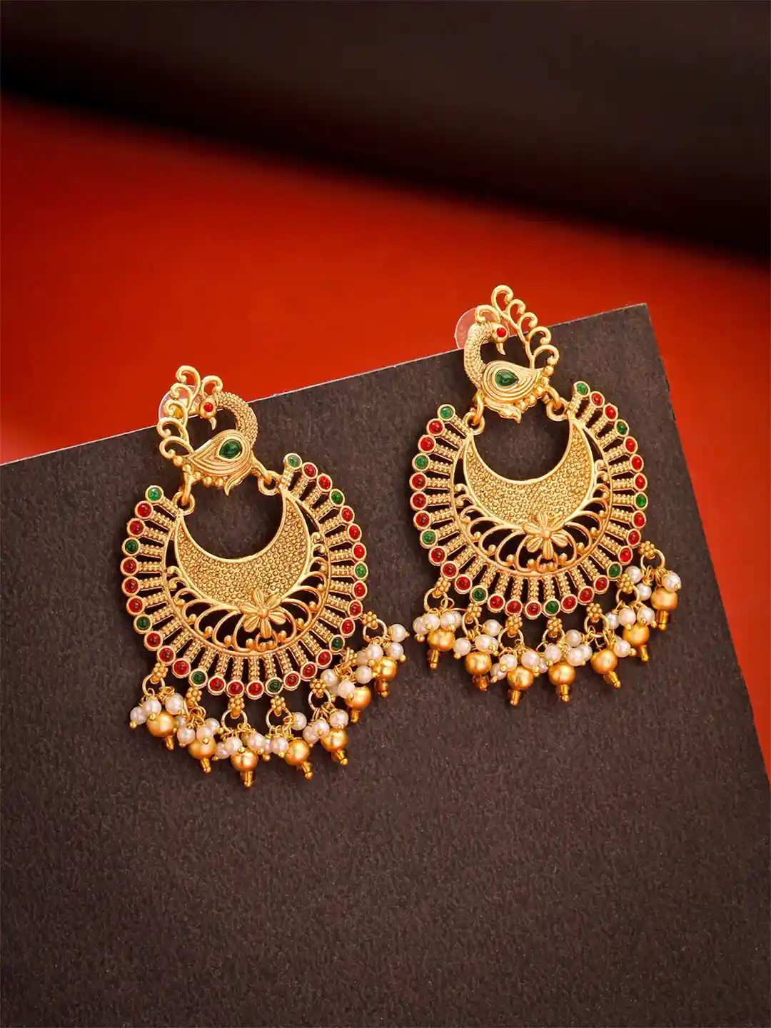 Yellow Chimes Gold Plated Artificial Stones Studded Contemporary Chandbali  Earrings