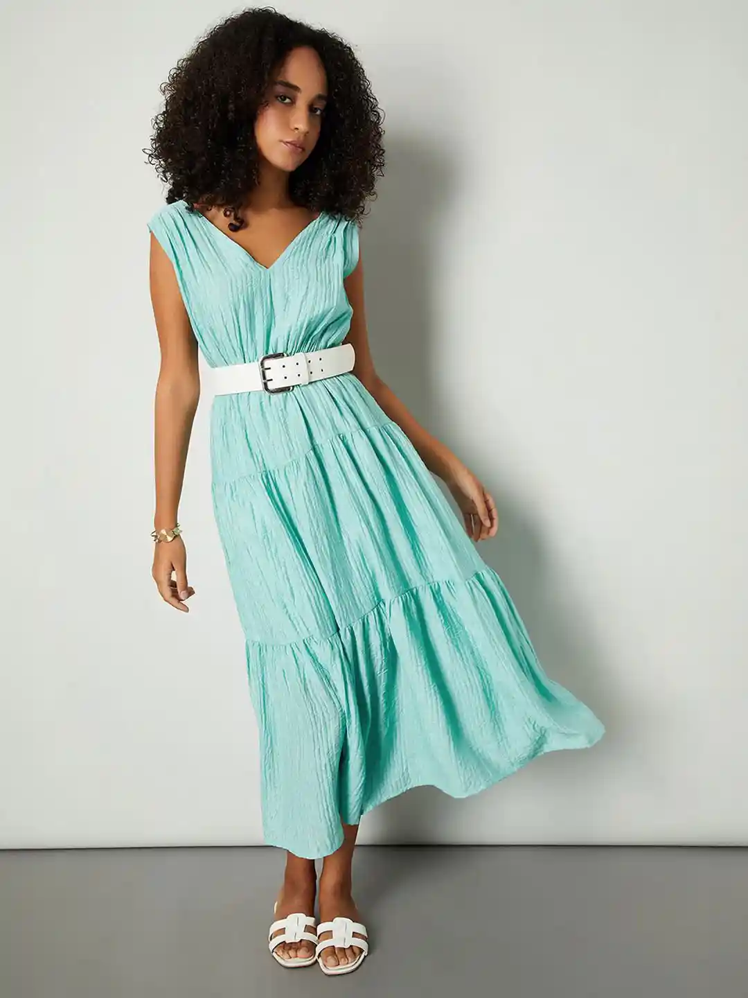 max Women V-Neck Sleeveless Tiered Maxi Dress