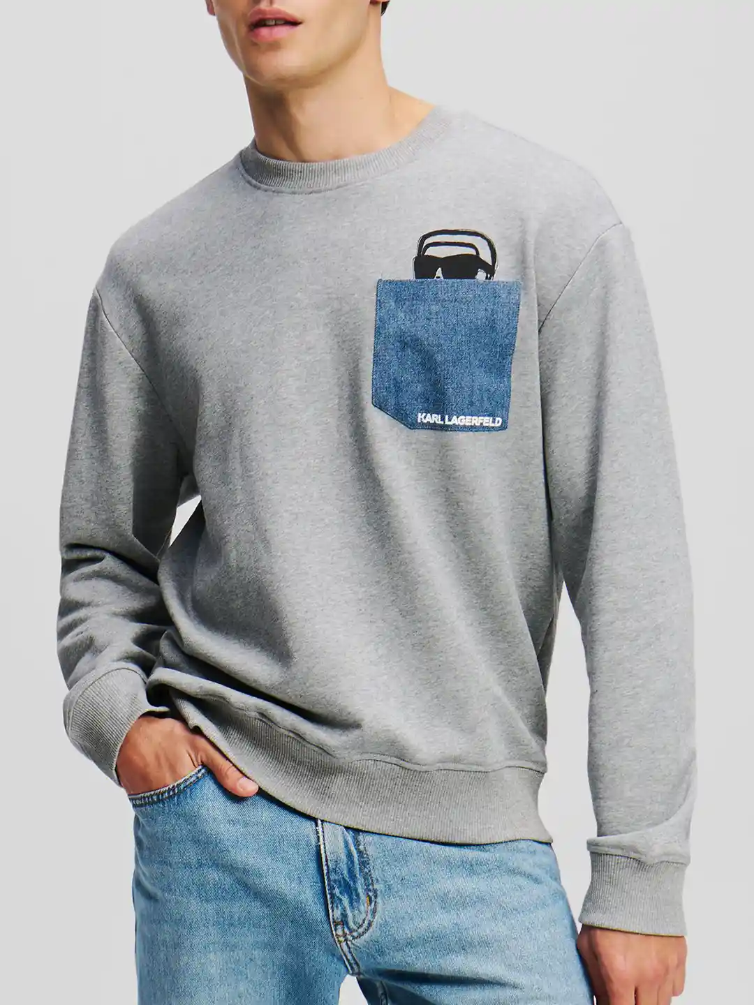 Buy Karl Lagerfeld Men Solid Denim Pocket Cotton Sweatshirt