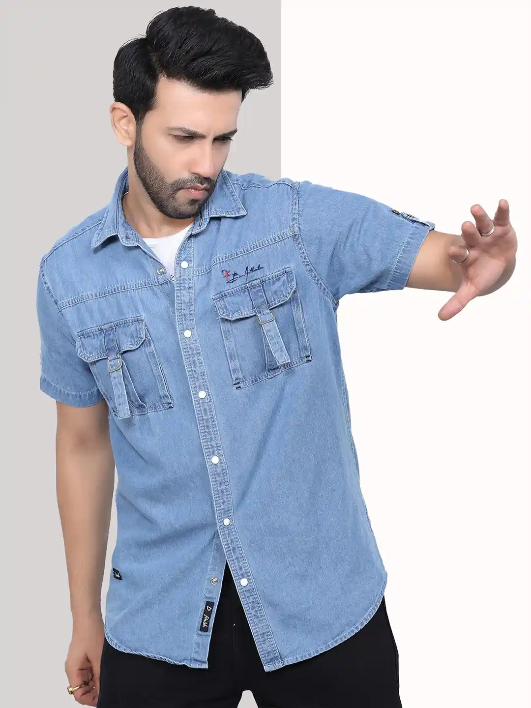 Buy D Finish Smart Denim Double Pocket Half Sleeve Casual Shirt